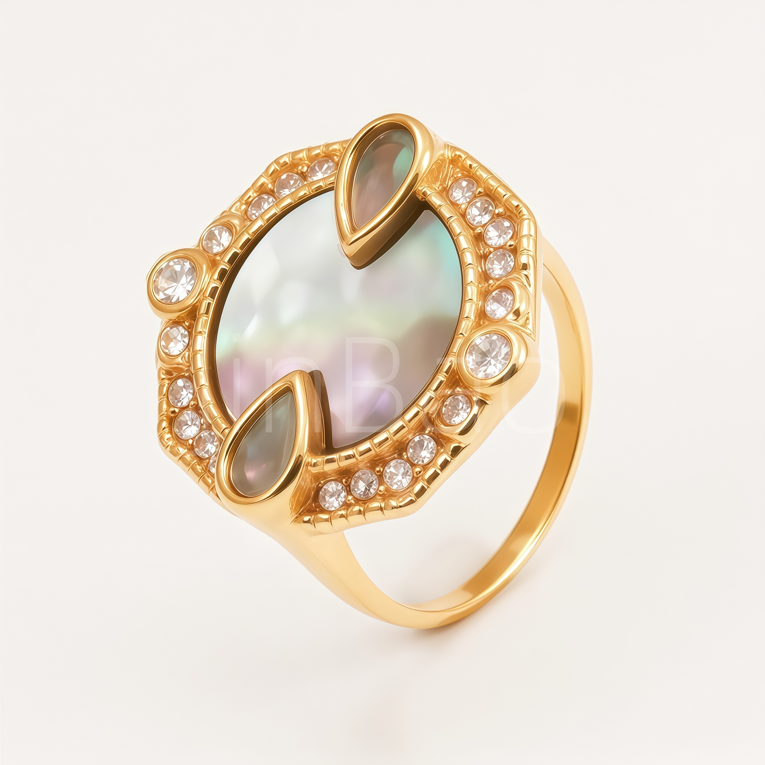 Vintage Ornate Mother‑of‑Pearl & CZ Women Ring | B0092J