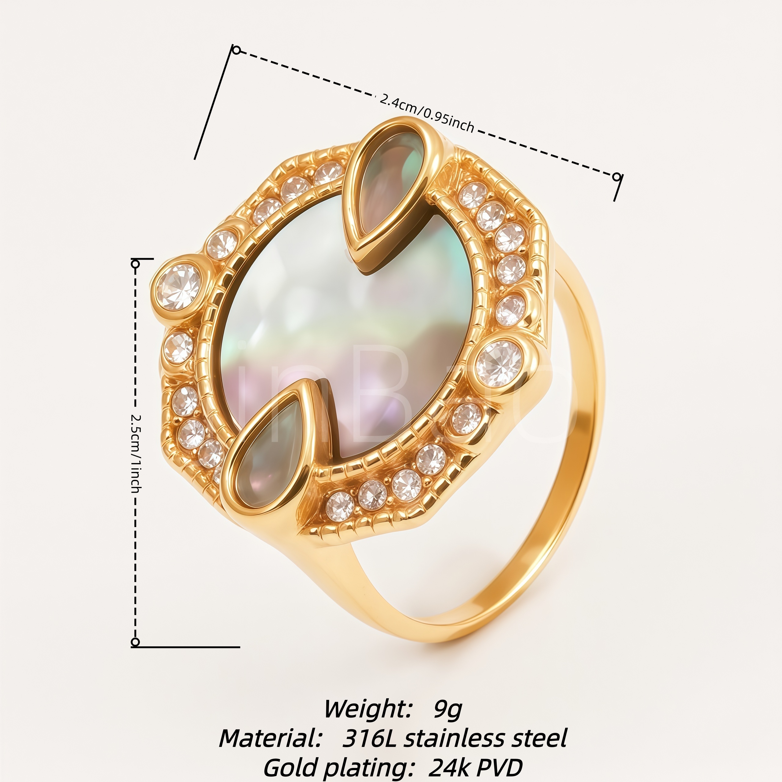 Vintage Ornate Mother‑of‑Pearl & CZ Women Ring | B0092J