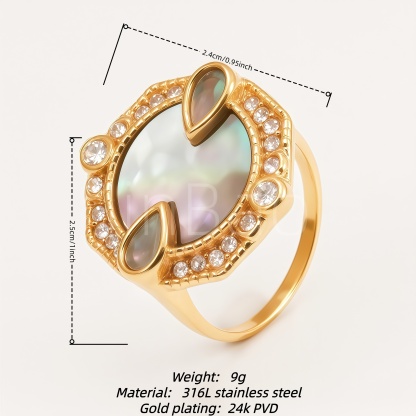 Vintage Ornate Mother‑of‑Pearl & CZ Women Ring | B0092J