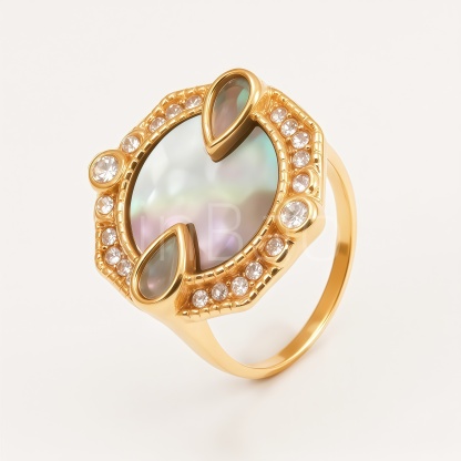 Vintage Ornate Mother‑of‑Pearl & CZ Women Ring | B0092J