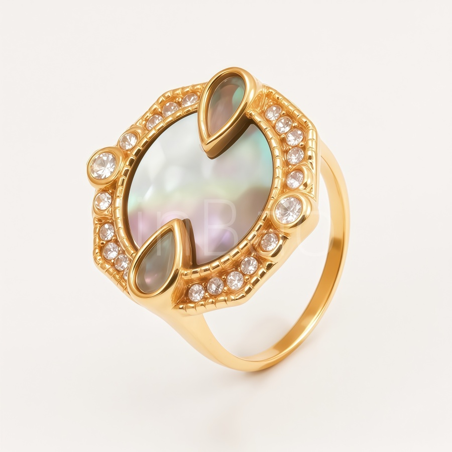 Vintage Ornate Mother‑of‑Pearl & CZ Women Ring | B0092J