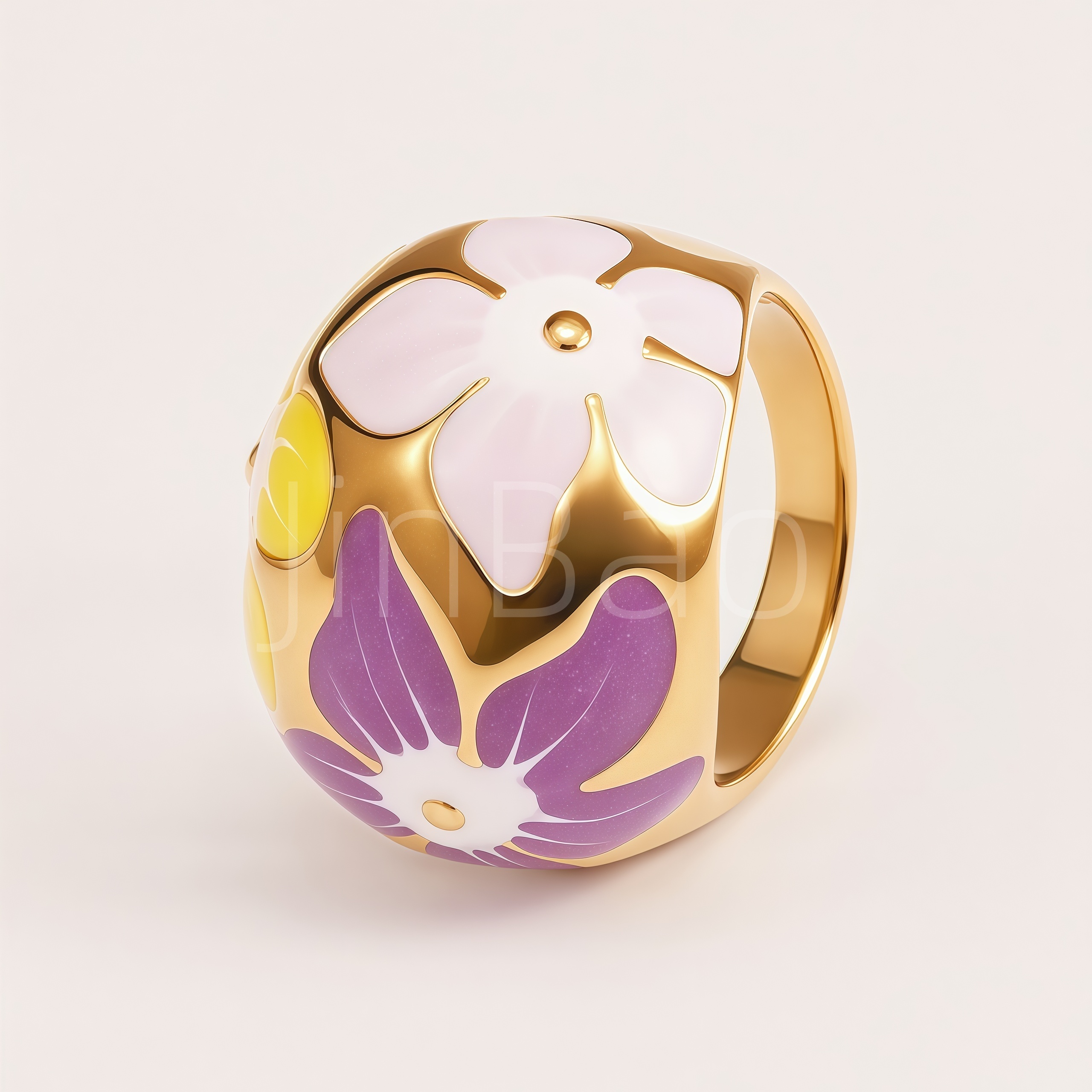 Multicolor Flower Enamel Sphere Dome Chunky Women's Ring | 