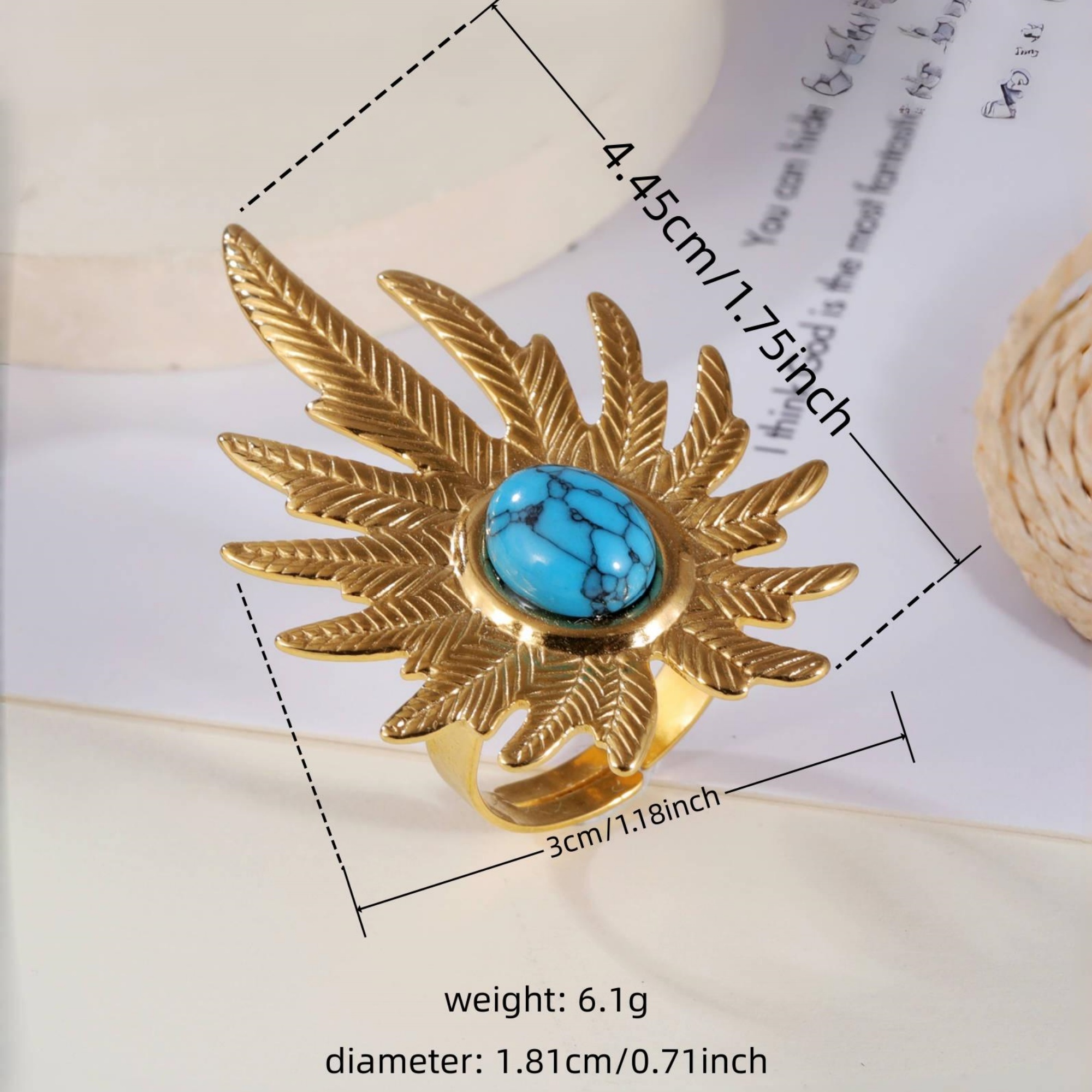 Bohemian Style Blue Gemstone Decoration Stainless Steel Women's Waterproof Ring丨G0054314-JinBaoJewerly