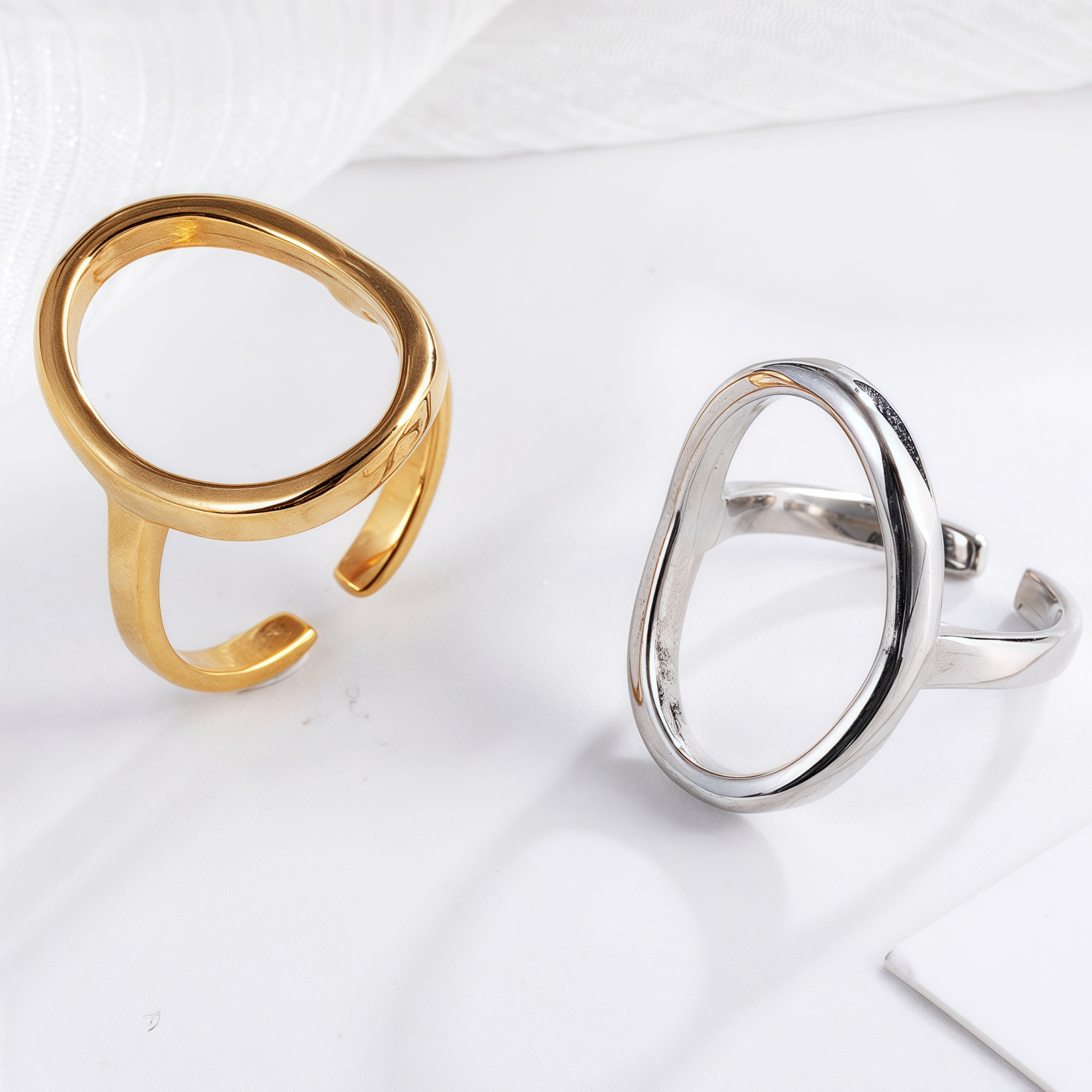 Sleek Oval Shape Stainless Steel Ring for Women | N0012-JinBaoJewerly