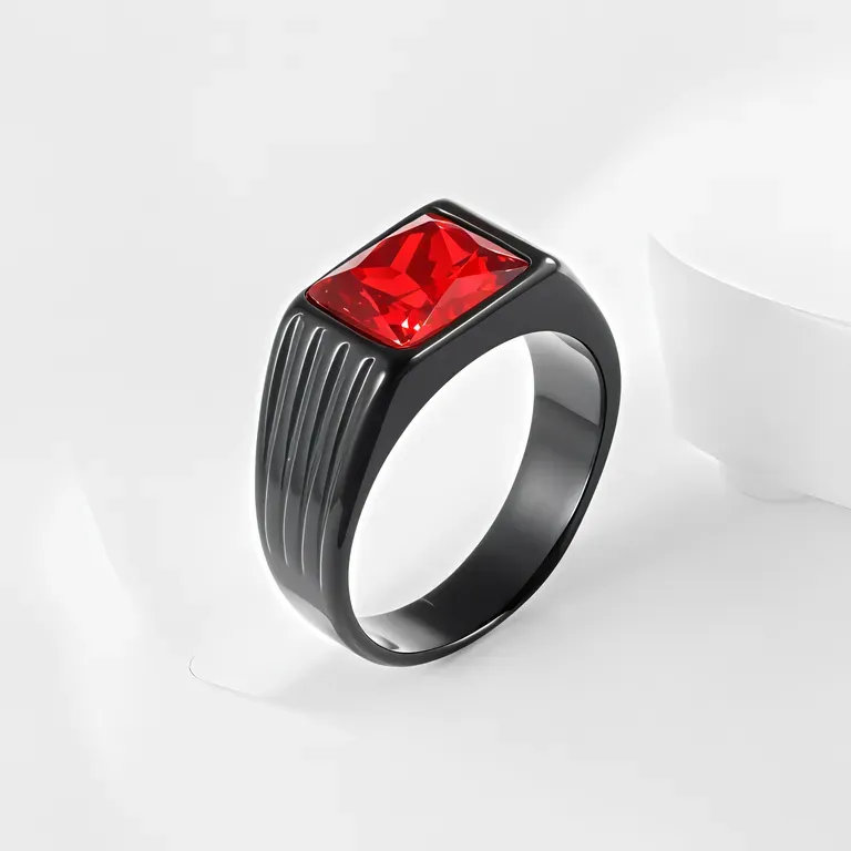 Classic Minimalist Gemstone Black Stainless Steel Ring for Men | K002212-JinBaoJewerly