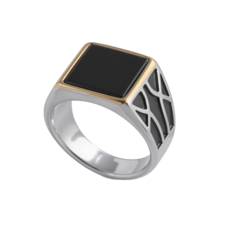 【单款无货】Minimalist Square Gemstone Ring Men's Stainless Steel Ring | K00175-JinBaoJewerly