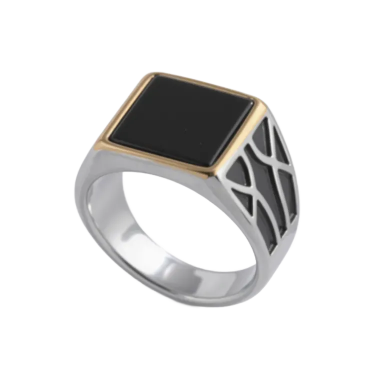 【单款无货】Minimalist Square Gemstone Ring Men's Stainless Steel Ring | K00175-JinBaoJewerly