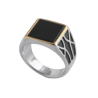 【单款无货】Minimalist Square Gemstone Ring Men's Stainless Steel Ring | K00175-JinBaoJewerly
