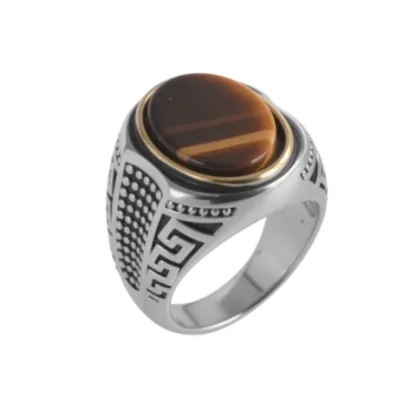 【单款无库存】Vintage Tiger Eye Stone Ring Men's Stainless Steel Unique Design | K00692-JinBaoJewerly