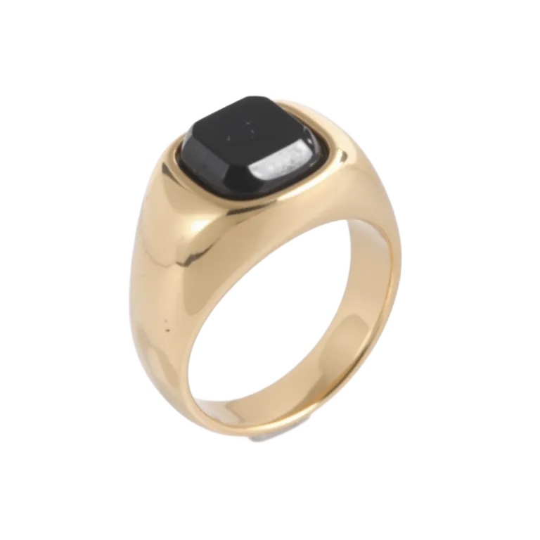 Classic Square Gemstone Ring Men's Two-Tone Gold & Silver Stainless Steel Ring | K002246-JinBaoJewerly