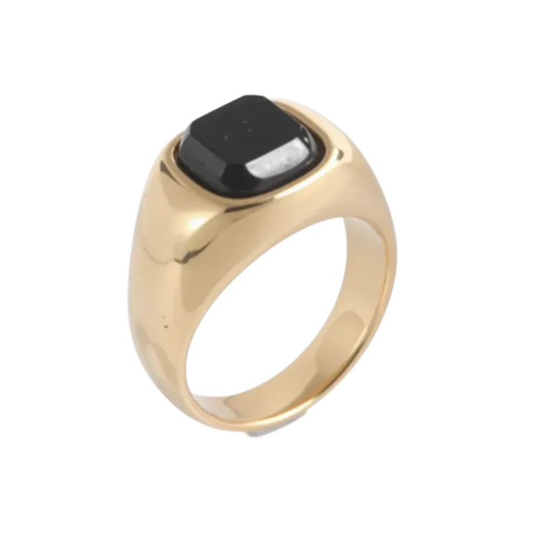 Classic Square Gemstone Ring Men's Two-Tone Gold & Silver Stainless Steel Ring | K002246-JinBaoJewerly