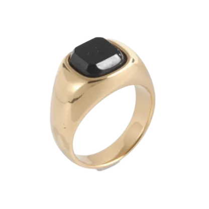 Classic Square Gemstone Ring Men's Two-Tone Gold & Silver Stainless Steel Ring | K002246-JinBaoJewerly