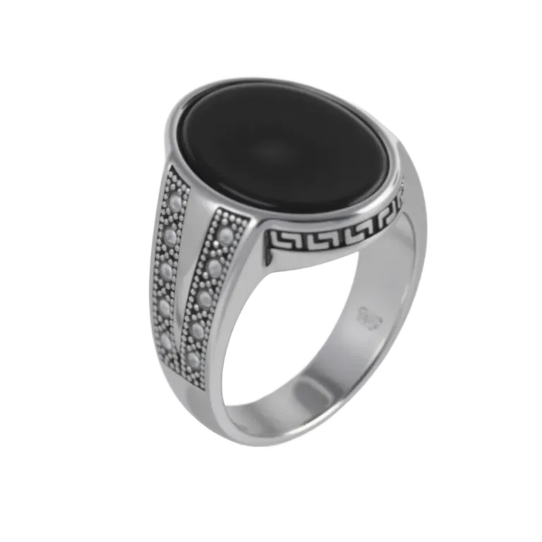Stainless Steel Ring with Black Onyx Stone Retro Statement Ring for Men | K002760-JinBaoJewerly