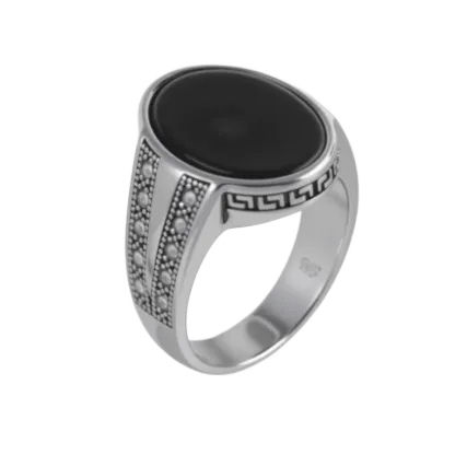Stainless Steel Ring with Black Onyx Stone Retro Statement Ring for Men | K002760-JinBaoJewerly