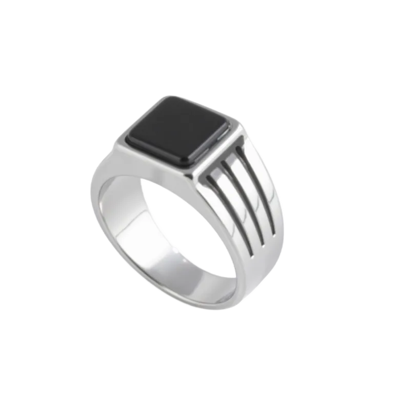 【单款】Rectangular Black Gem Stainless Steel Ring Men's Fashion Band | K002788-JinBaoJewerly