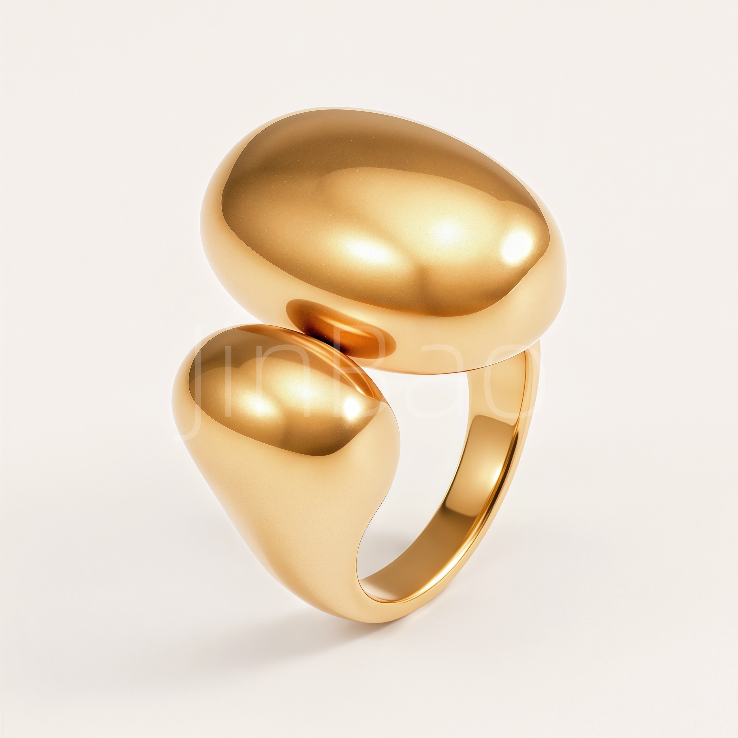 Chunky Glossy Two Beads Irregular Curve Designer Finger Women's Ring | E00499