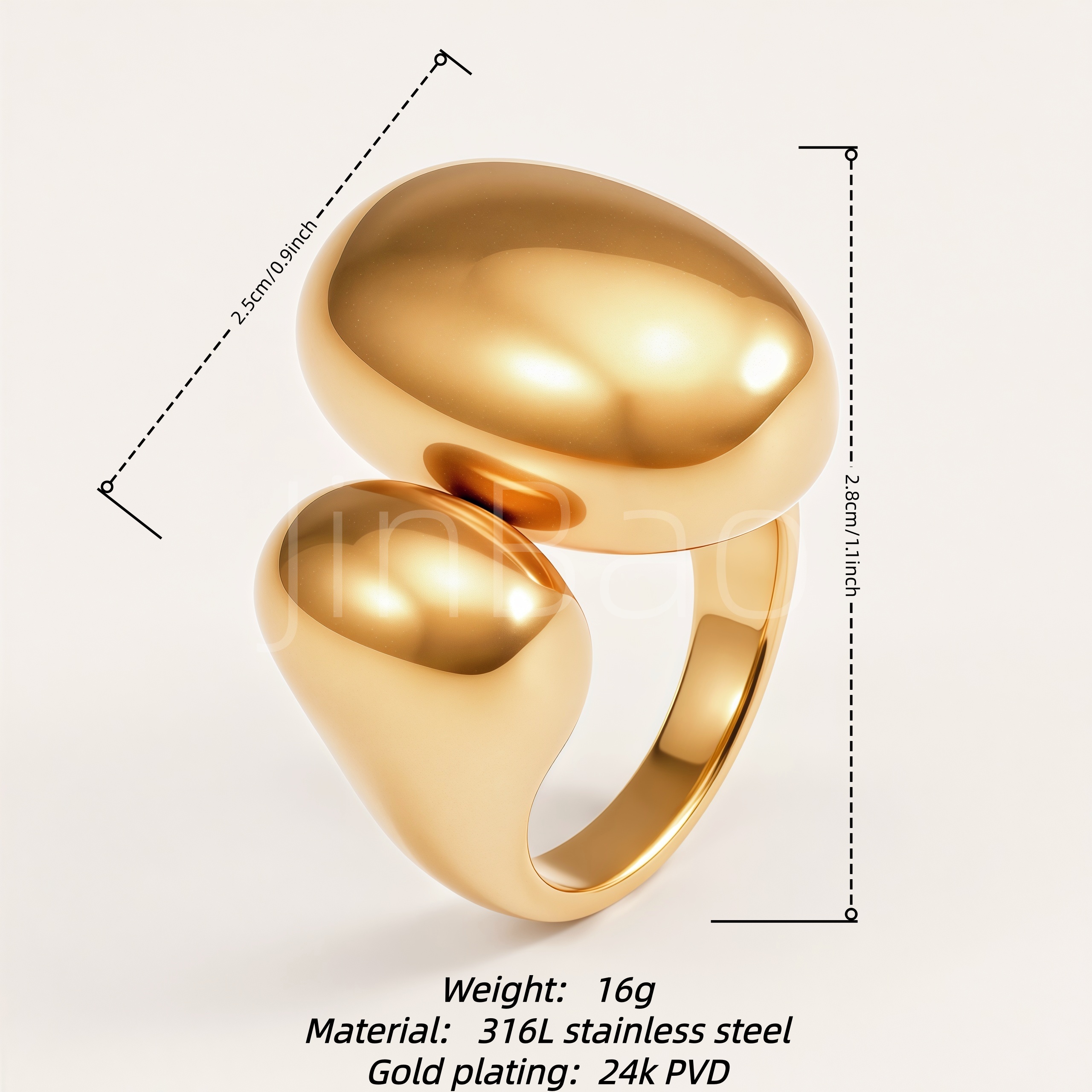 Chunky Glossy Two Beads Irregular Curve Designer Finger Women's Ring | E00499
