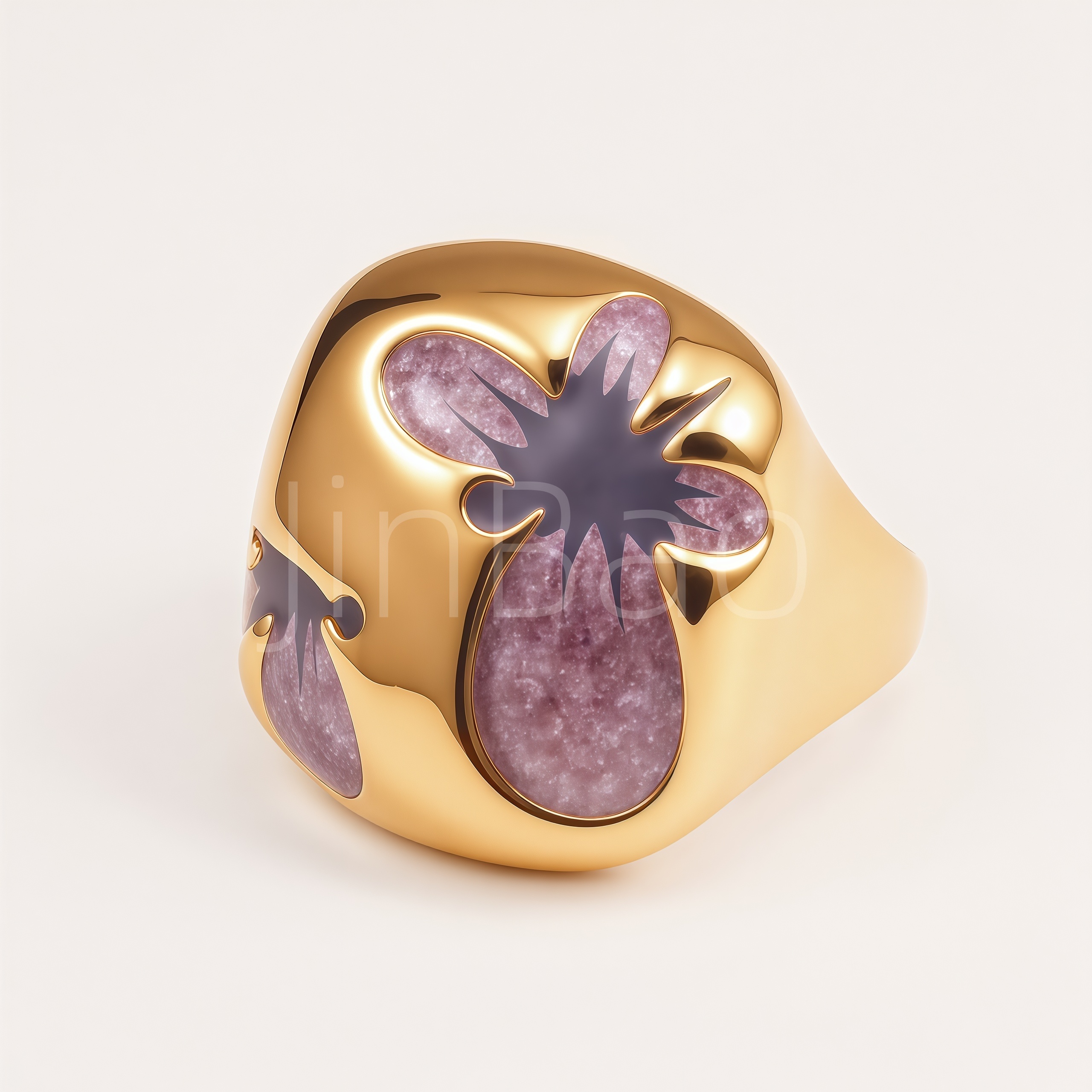 Purple Glitter Enamel Butterfly Chunky Dome Women's Ring | E00534