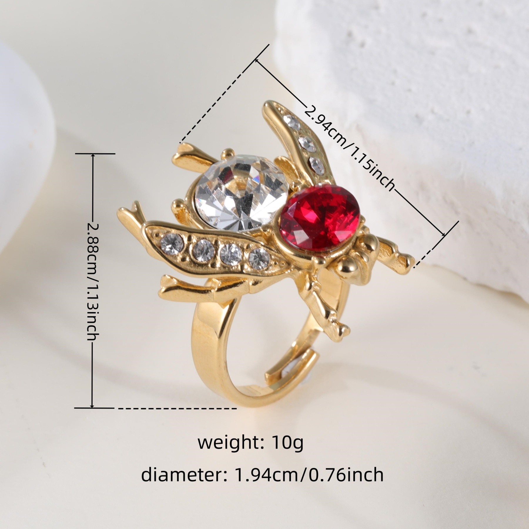 Luxury Gemstones Embellished With Cicada-Shaped Stainless Steel Women's Waterproof Ring丨K003673-JinBaoJewerly
