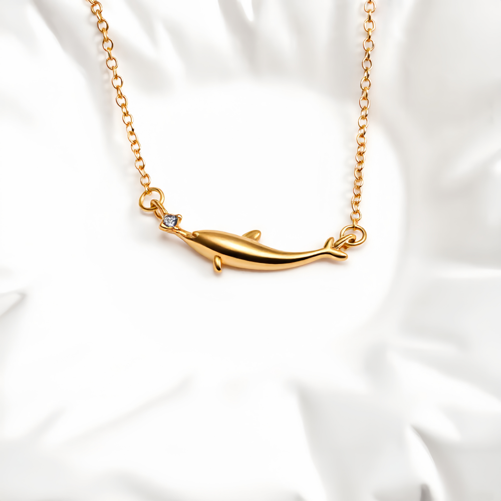 Gold Tone Dolphin Pendant Necklace for Women