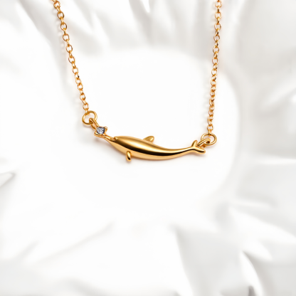 Gold Tone Dolphin Pendant Necklace for Women