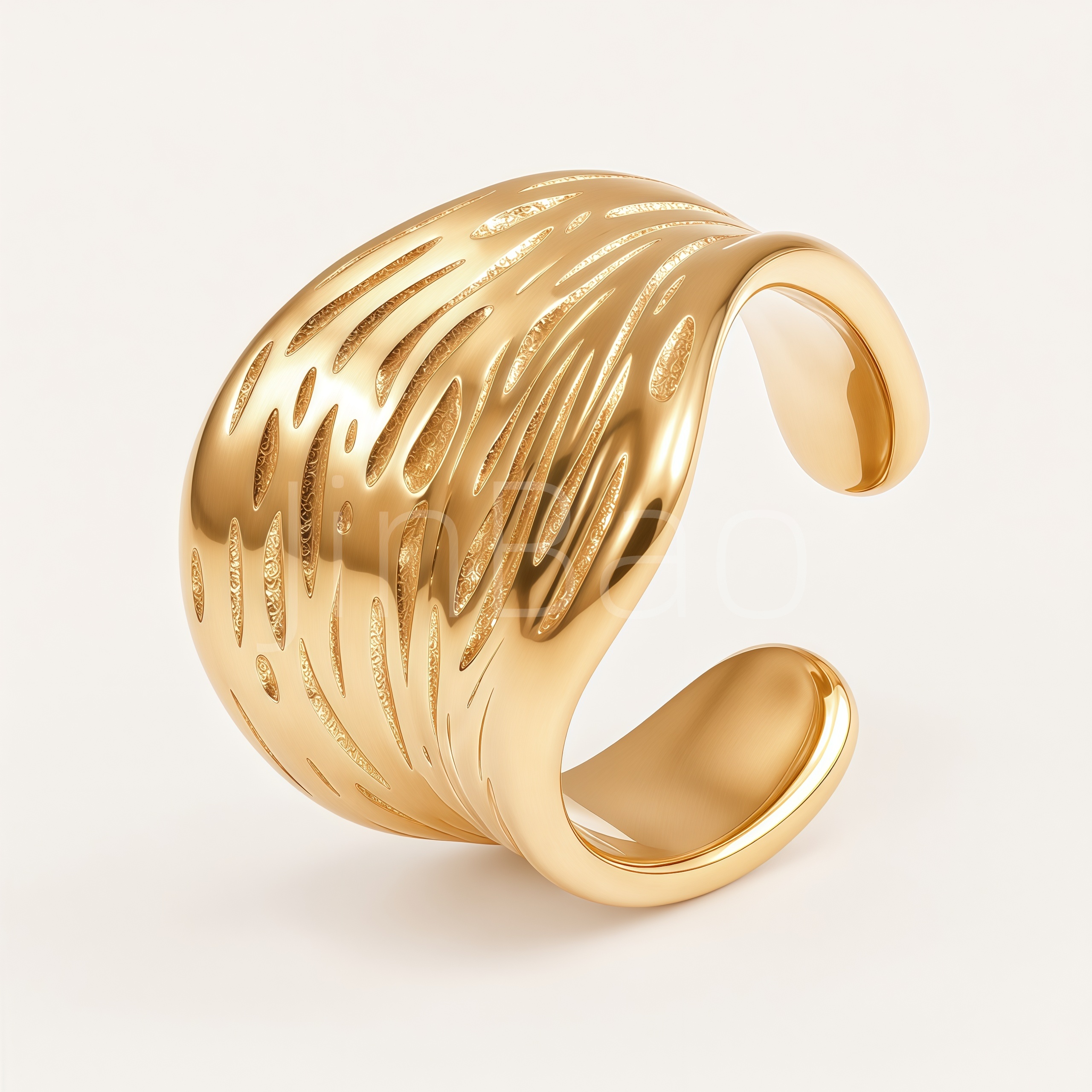 Sculptural Curved Texture Open Cuff Statement Ring for Women | E00451