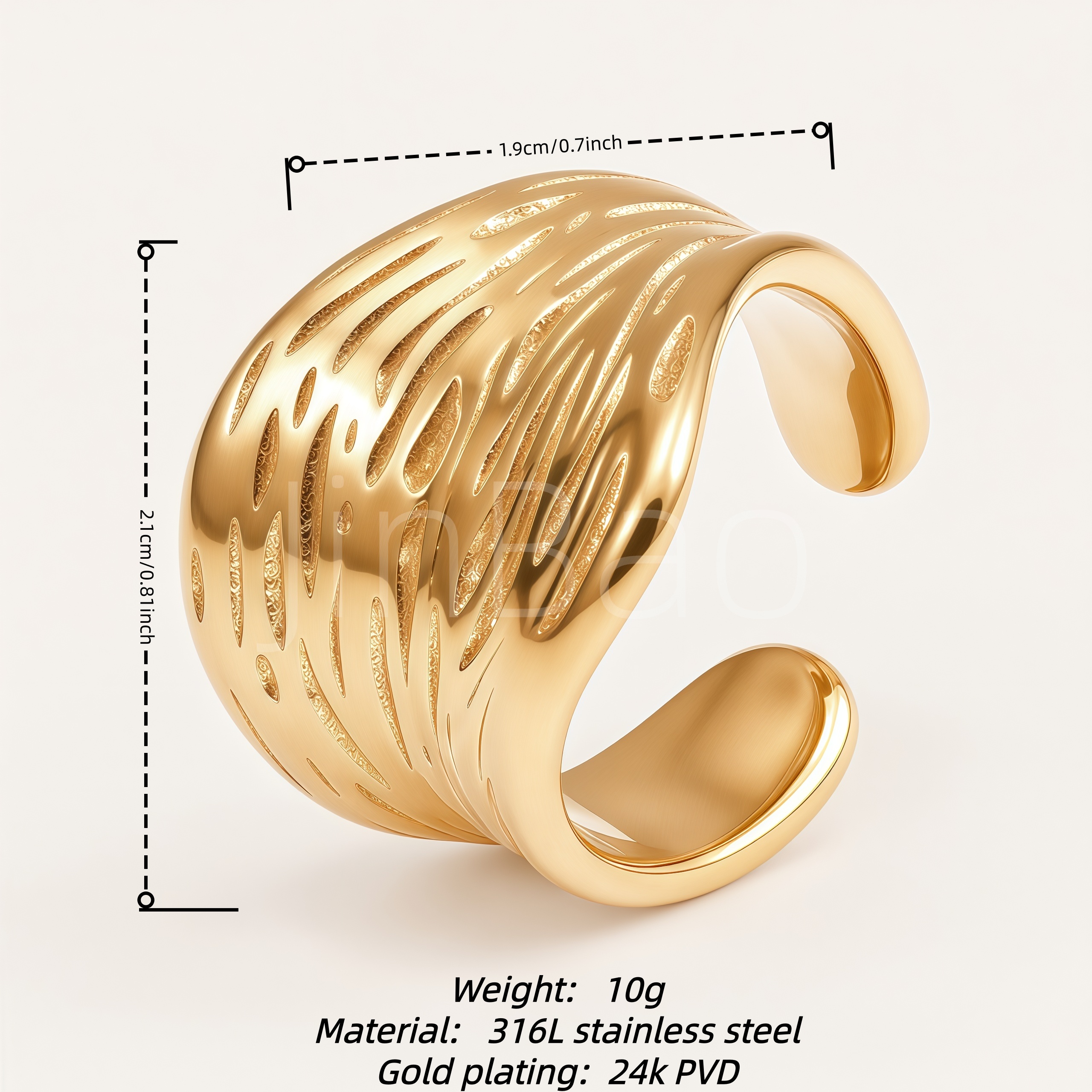 Sculptural Curved Texture Open Cuff Statement Ring for Women | E00451