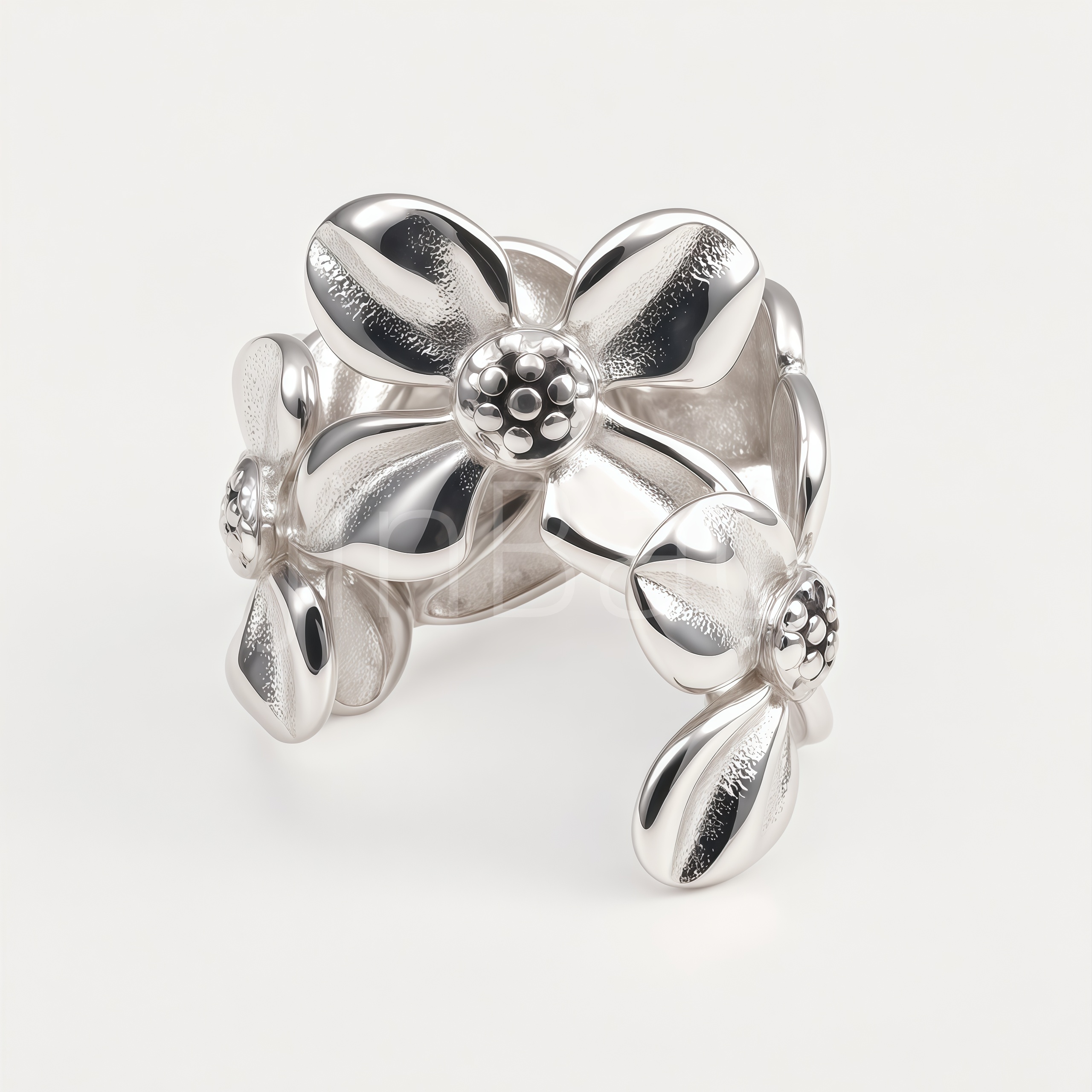 3D Multi-Flower Silver Bold Statement Ring for Women | E00452