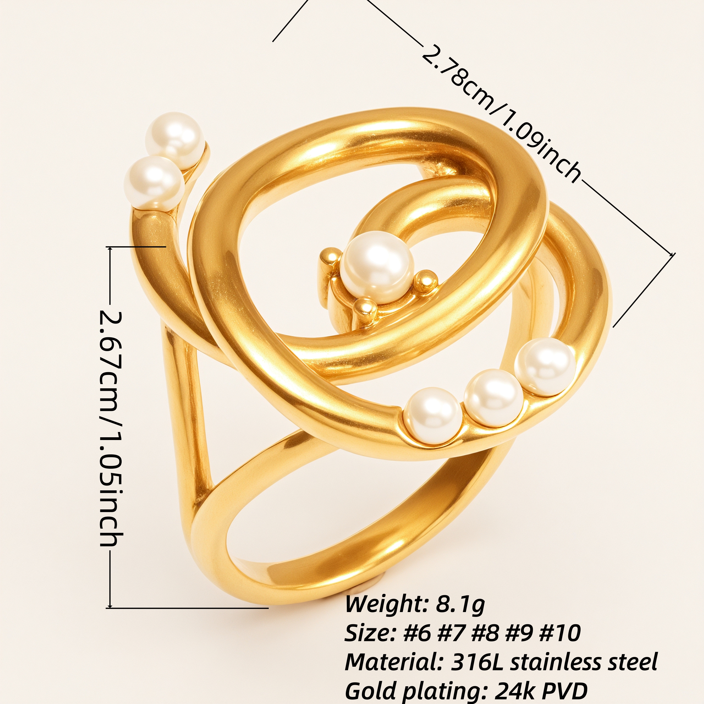 Gold Pearl - Twisted Ring, Luxury Daily Wear Women's Ring | G004582-JinBaoJewerly
