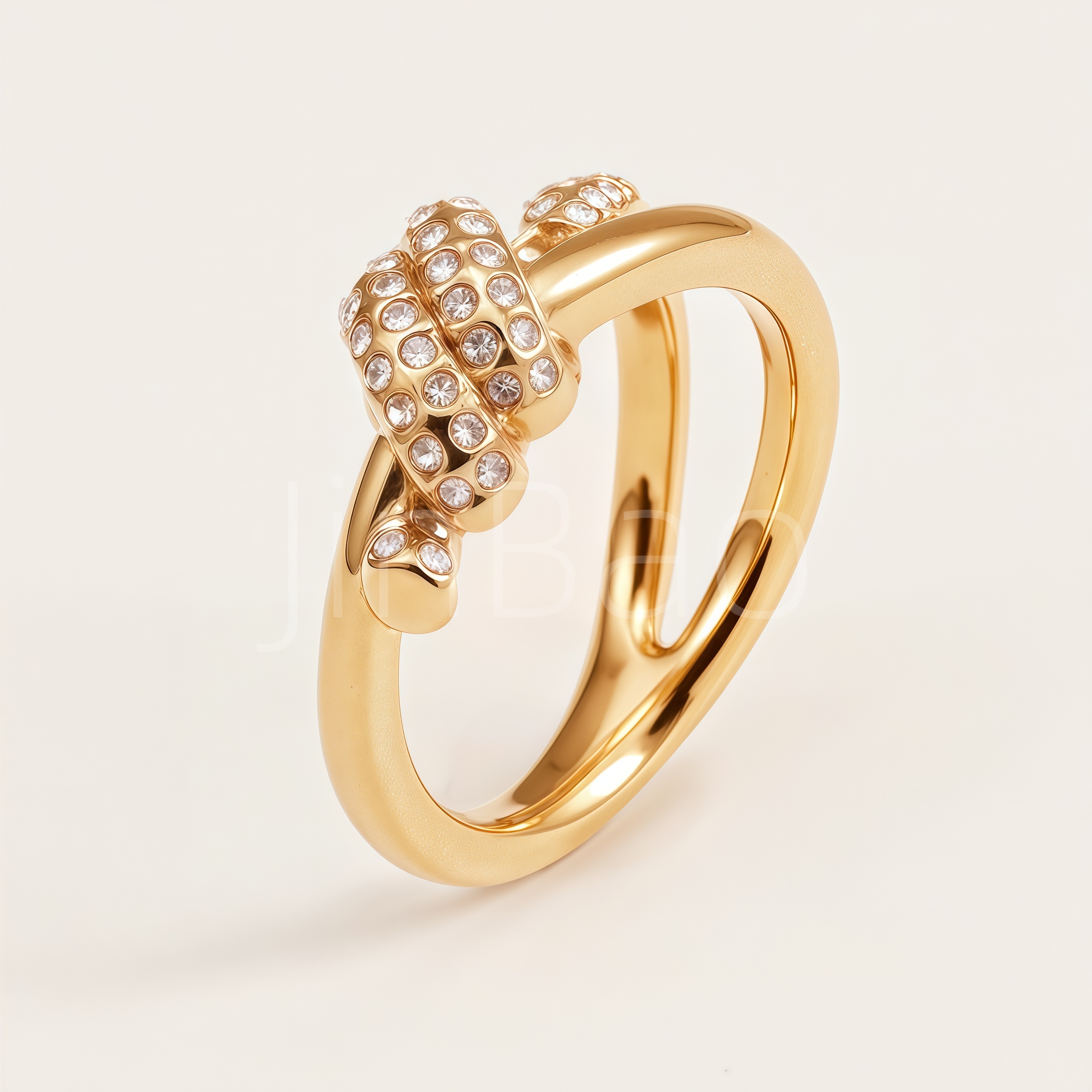 Pave Crystal Twisted Knot Gold Open Statement Ring for Women | E00462