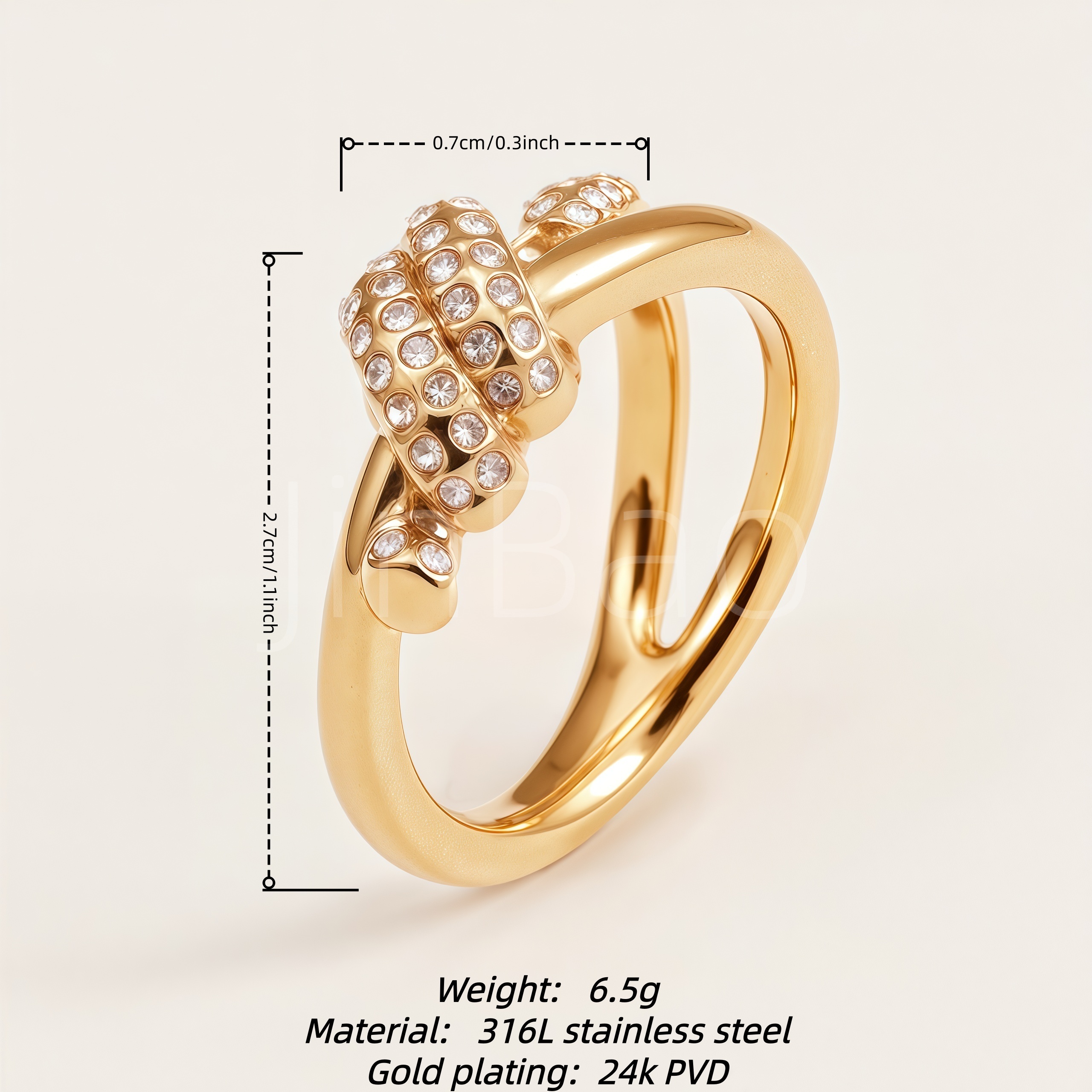 Pave Crystal Twisted Knot Gold Open Statement Ring for Women | E00462