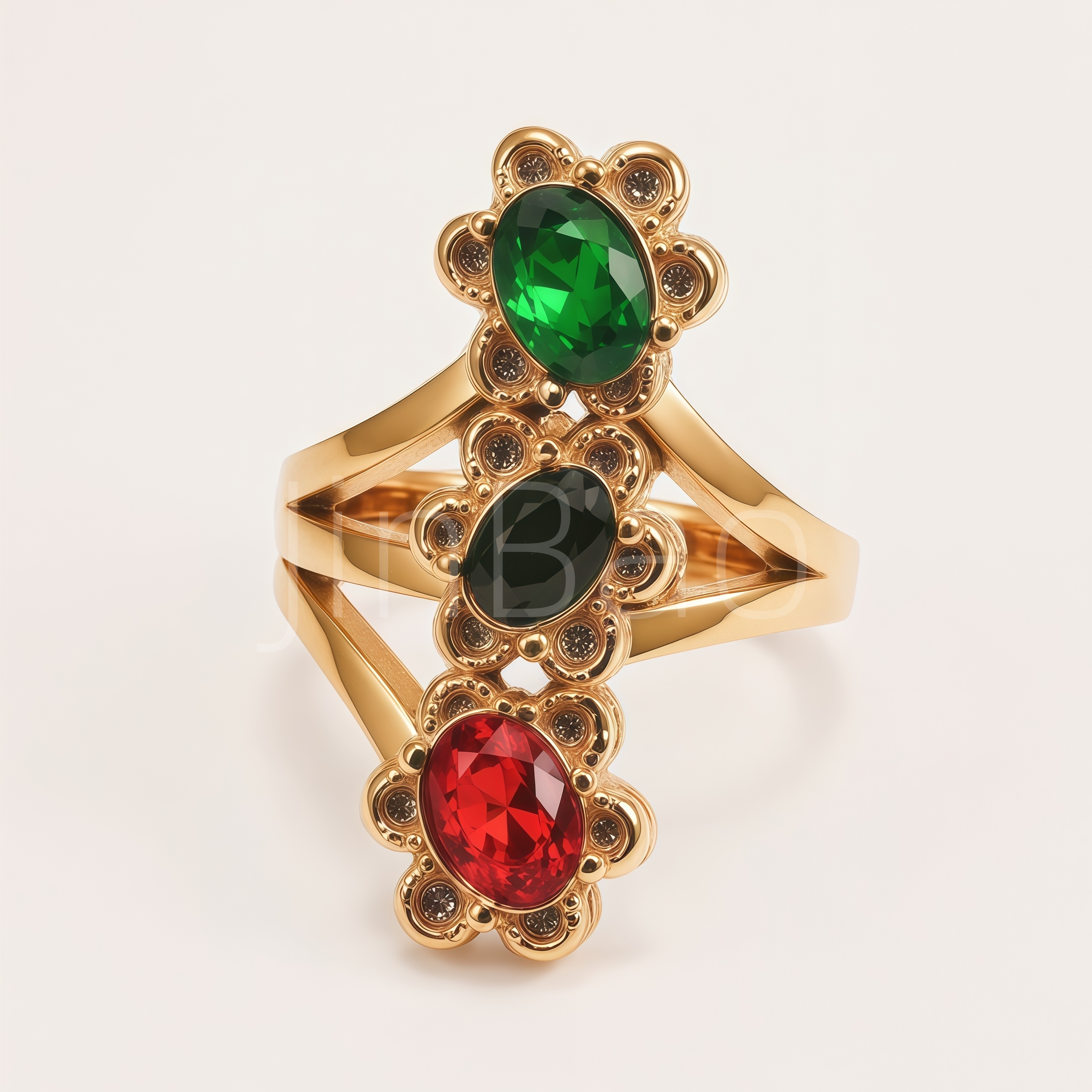Colorful Triple Oval Gem Flower Women Ring