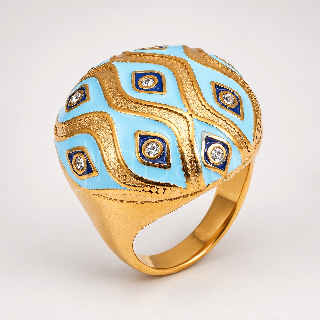 Vintage Enamel Wave Rhombus Rhinestone Ring for Women | 