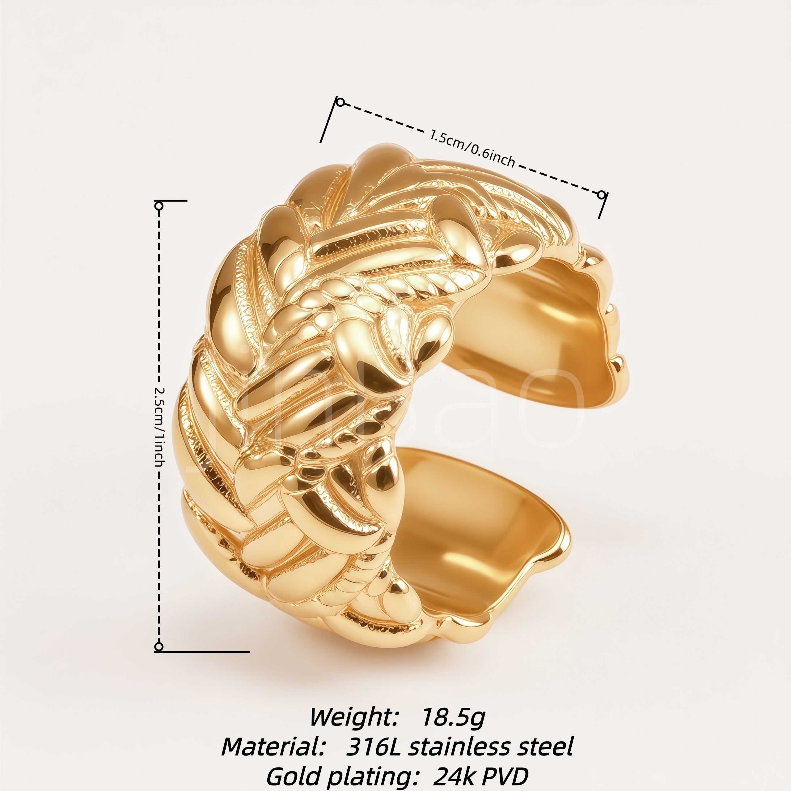Braided Texture Chunky Wide Open Cuff Statement Women's Ring | E00540J