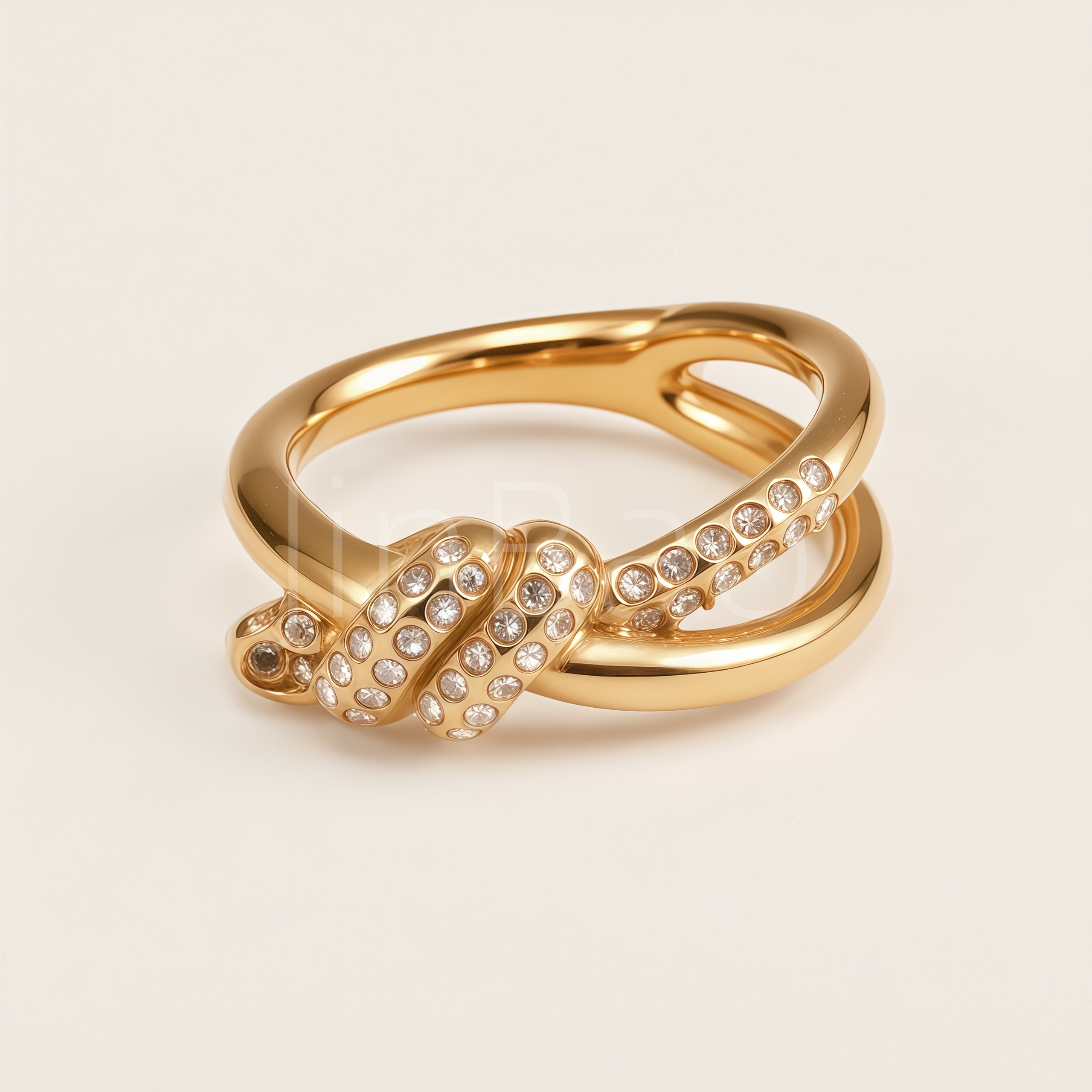 Pave Crystal Twisted Knot Gold Open Statement Ring for Women | E00462