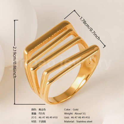 24K Gold-Plating Stainless Steel Adjustable Open Fashion Retro Women's Waterproof Ring-JinBaoJewerly