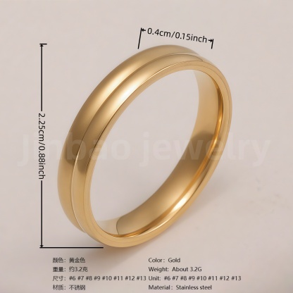 24K Gold-Plating Stainless Steel Personalized Various Crafts Men's Waterproof Ring  4MM-JinBaoJewerly
