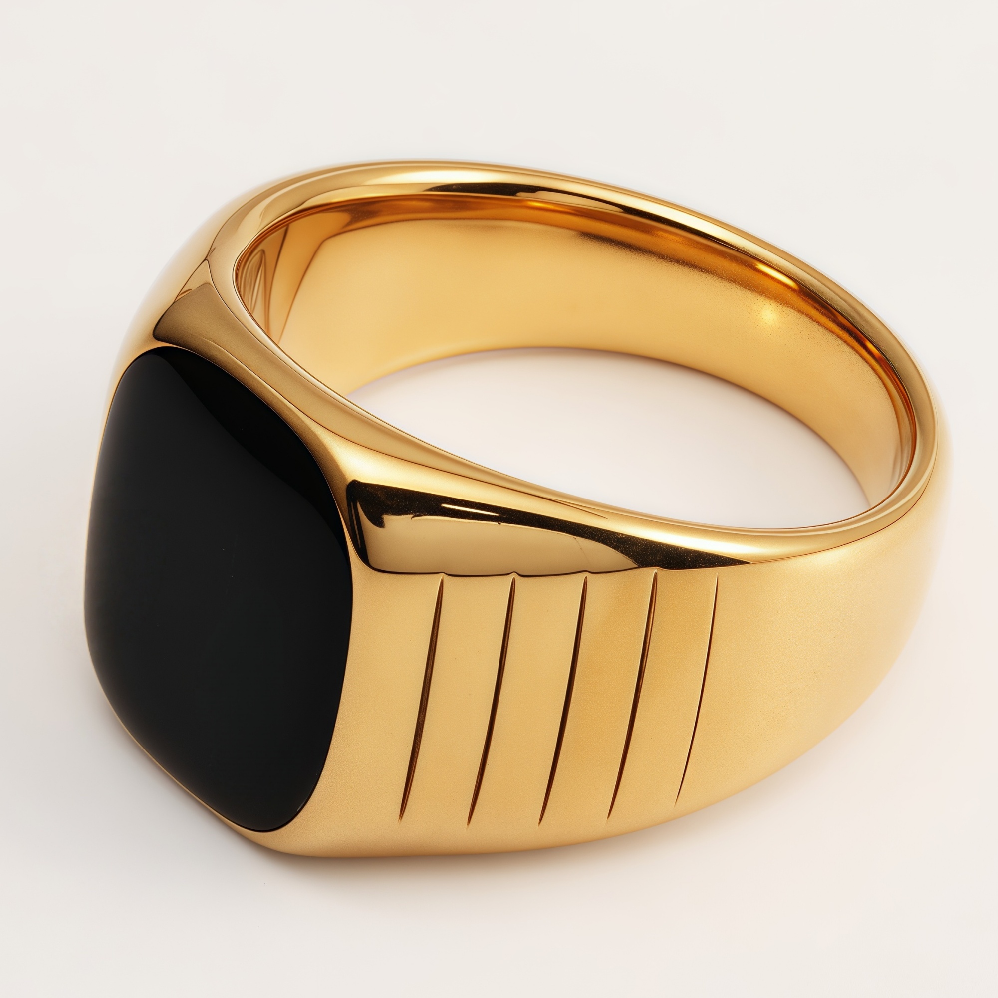Gold - Plated Black Square - Gem Line Ring - Minimalist and Stylish Jewelry | DZ1084J-JinBaoJewerly