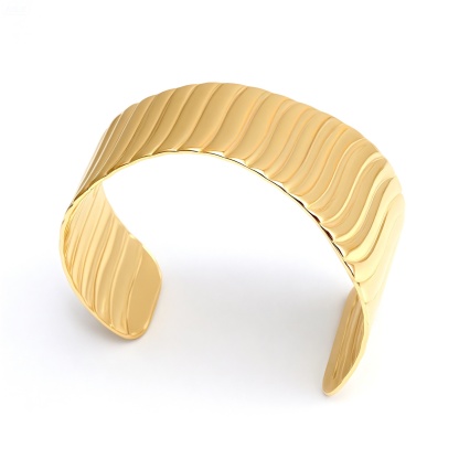 Waterproof 18K Gold 316L Steel Wavy Cuff Bracelet  | DZE0831J-JinBaoJewerly