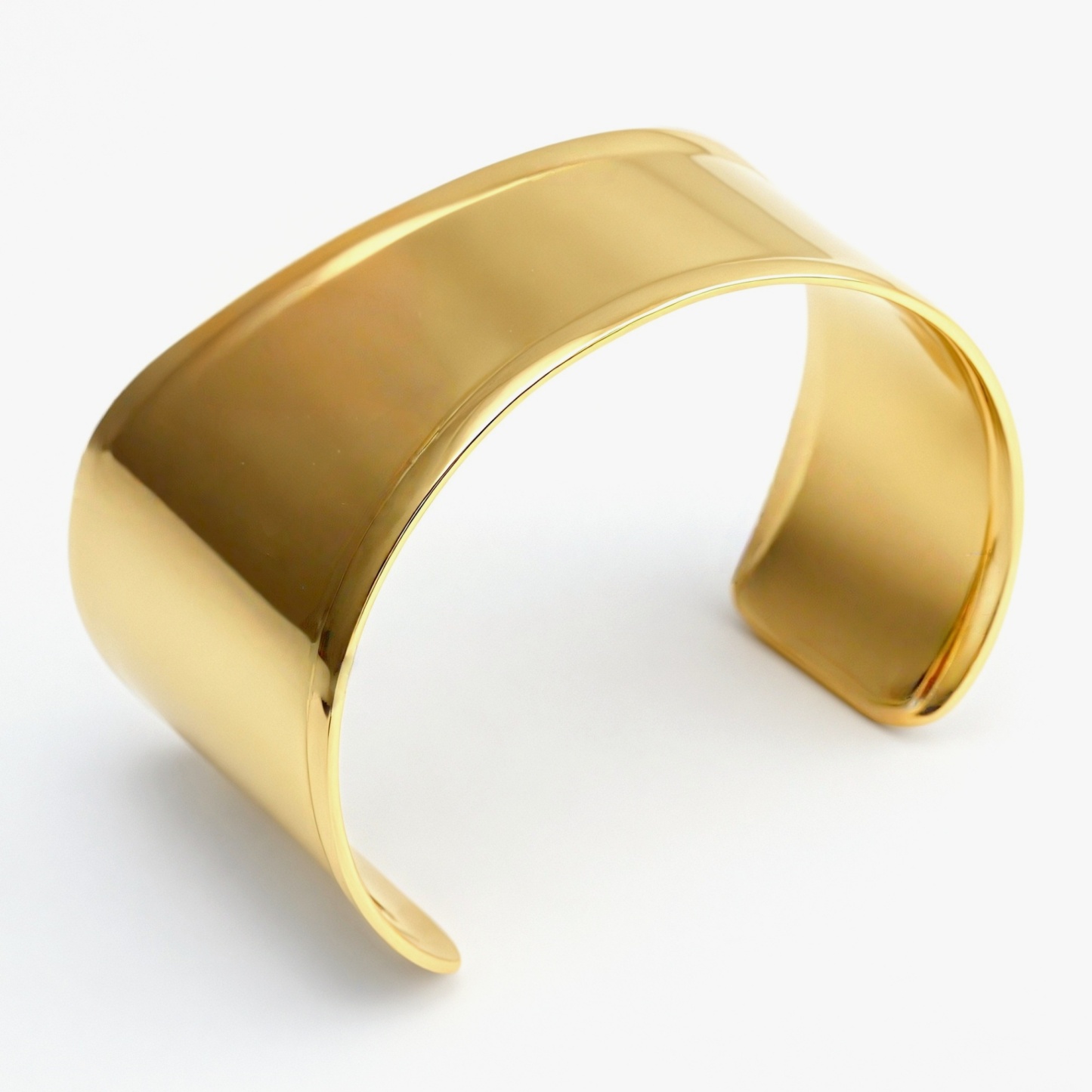 18K Gold Plated 316L Stainless Steel Smooth Wide Cuff Bracelet Waterproof | DZE0832-JinBaoJewerly