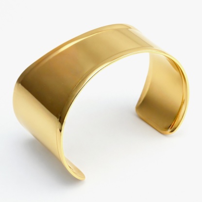 18K Gold Plated 316L Stainless Steel Smooth Wide Cuff Bracelet Waterproof | DZE0832-JinBaoJewerly