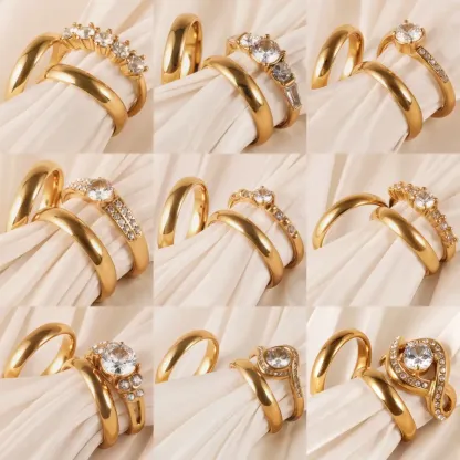 24K Gold-Plating Stainless Steel Luxury Crystal Wedding Waterproof Ring-JinBaoJewerly