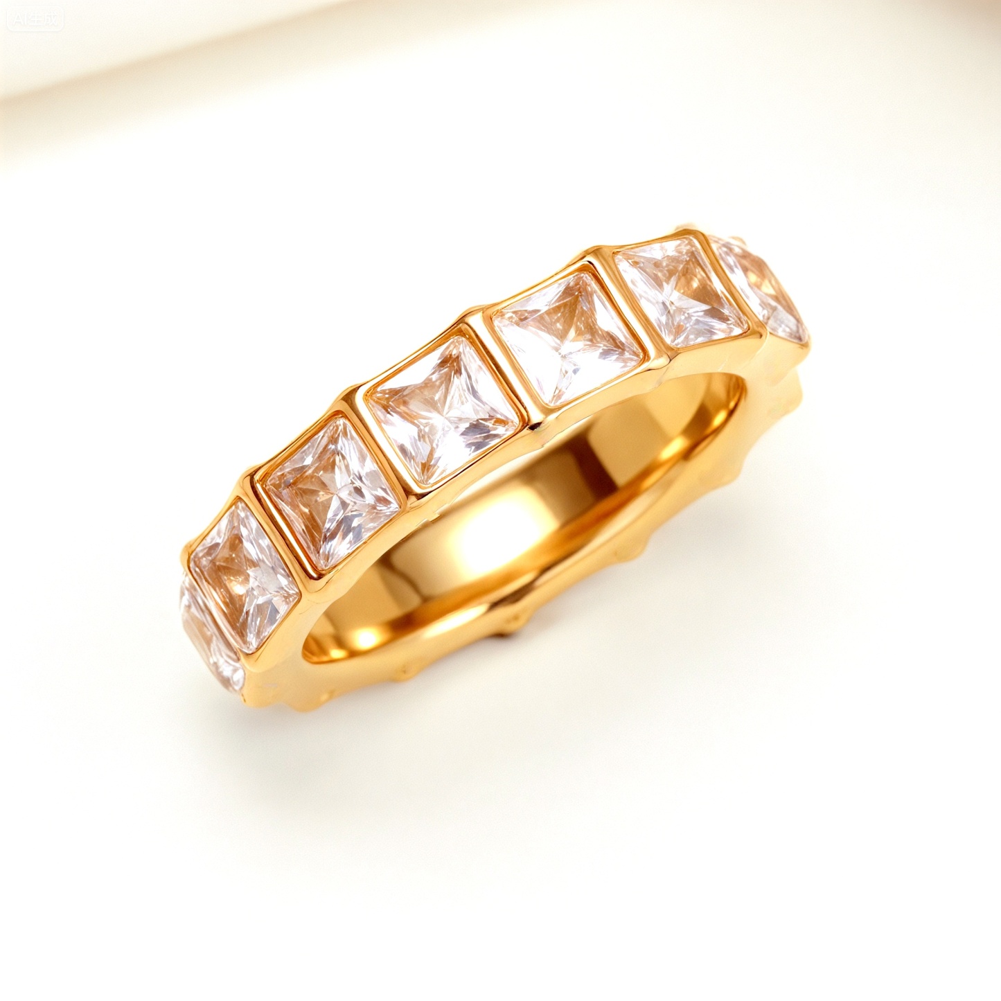 Gold - Inlaid Square Clear - Diamond Ring - Stylish and Luxurious Jewelry | N001999JB-JinBaoJewerly