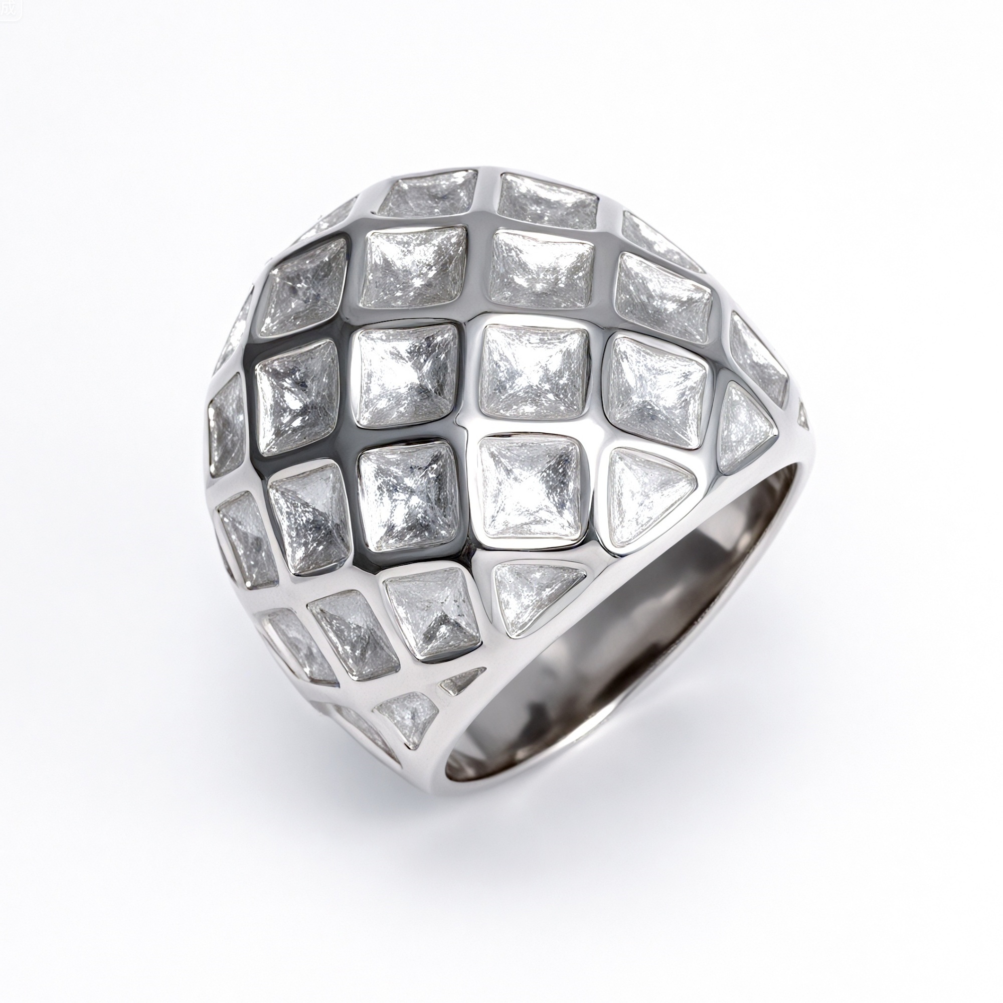 Grid Pattern Statement Ring, Stainless Steel Gold Plated, Retro Art Women's Ring | G003671-JinBaoJewerly