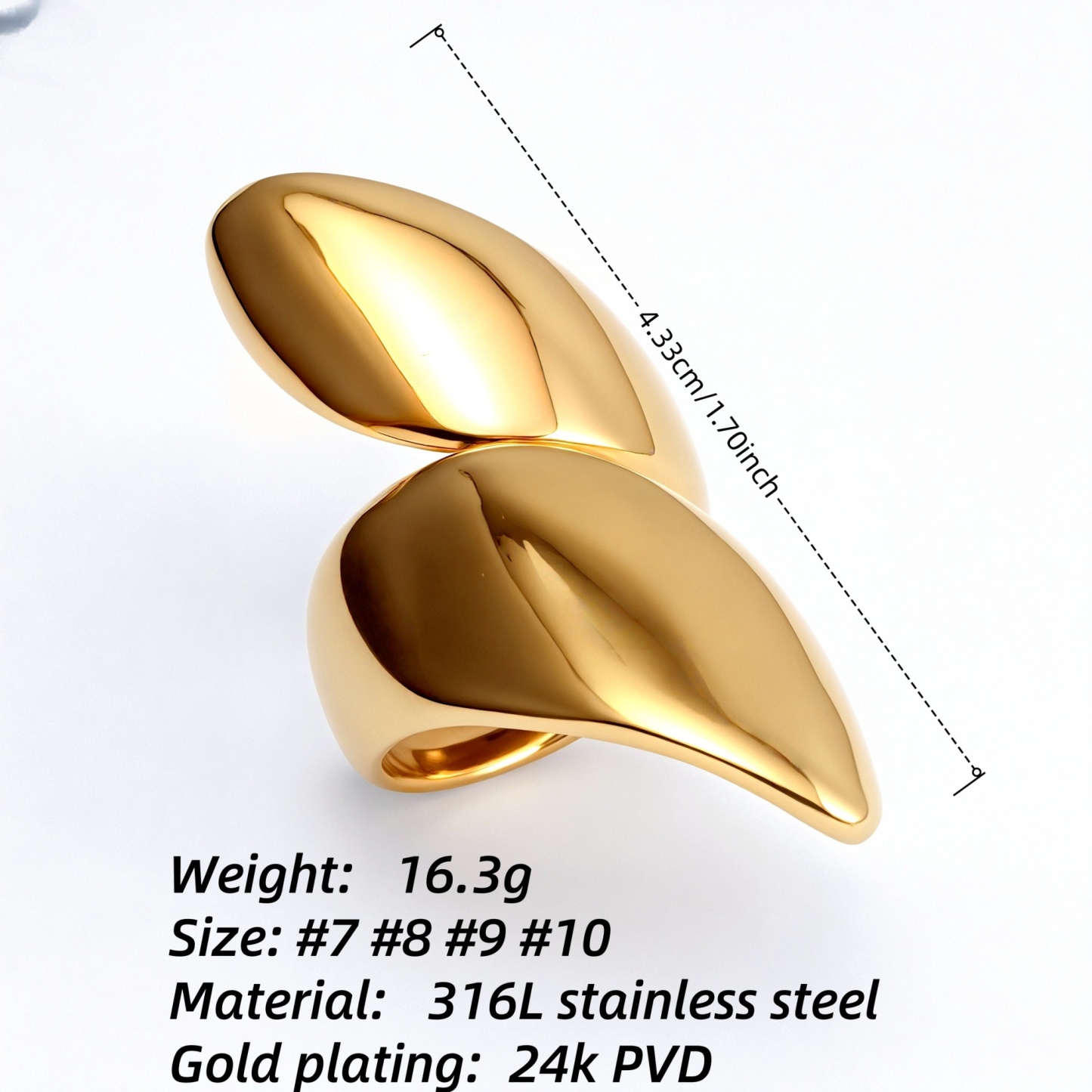 Gold/Silver Leaf - Shaped Open Ring - Natural and Stylish Jewelry | G005092-JinBaoJewerly