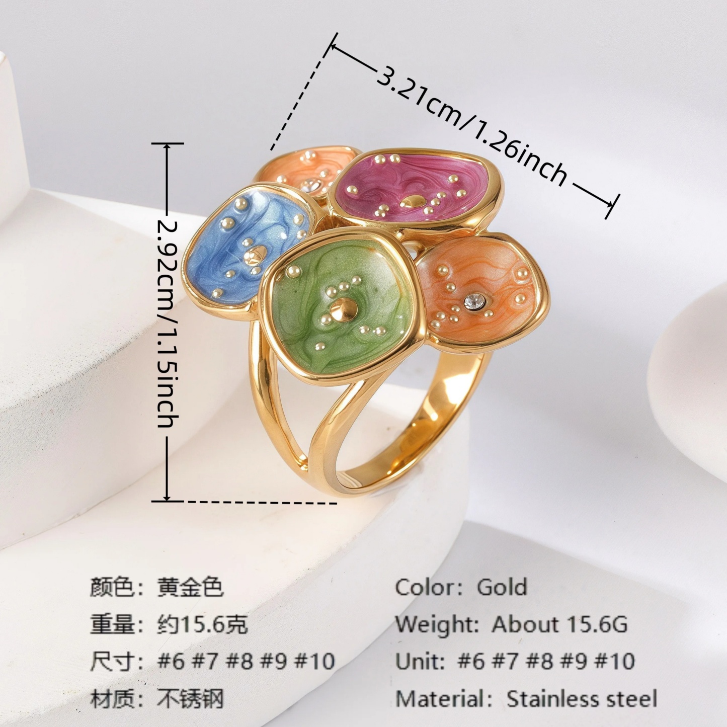 Creative Leaf Design Epoxy Resin Stainless Steel Women's Ring-JinBaoJewerly