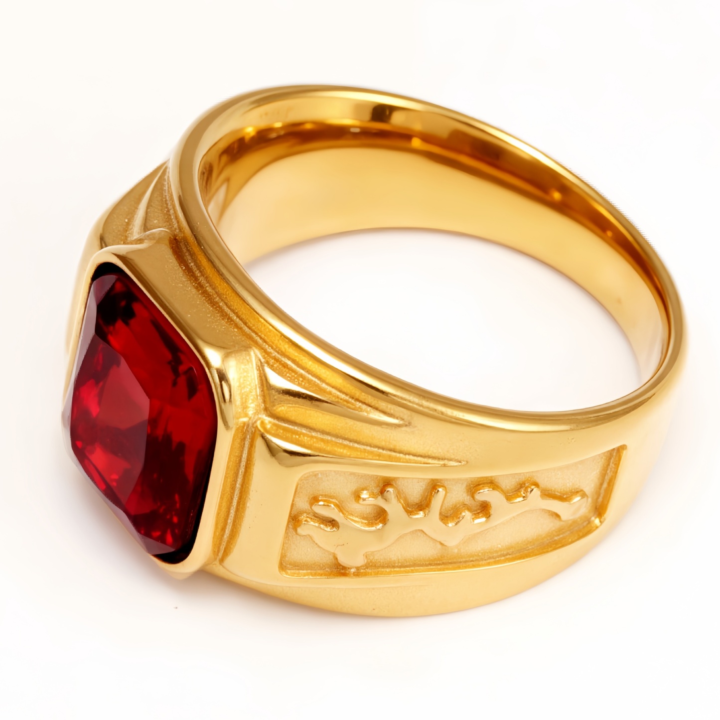 Gold - Carved Square Color - Gem Ring - Retro and Trendy Jewelry | BL135JHB--JinBaoJewerly