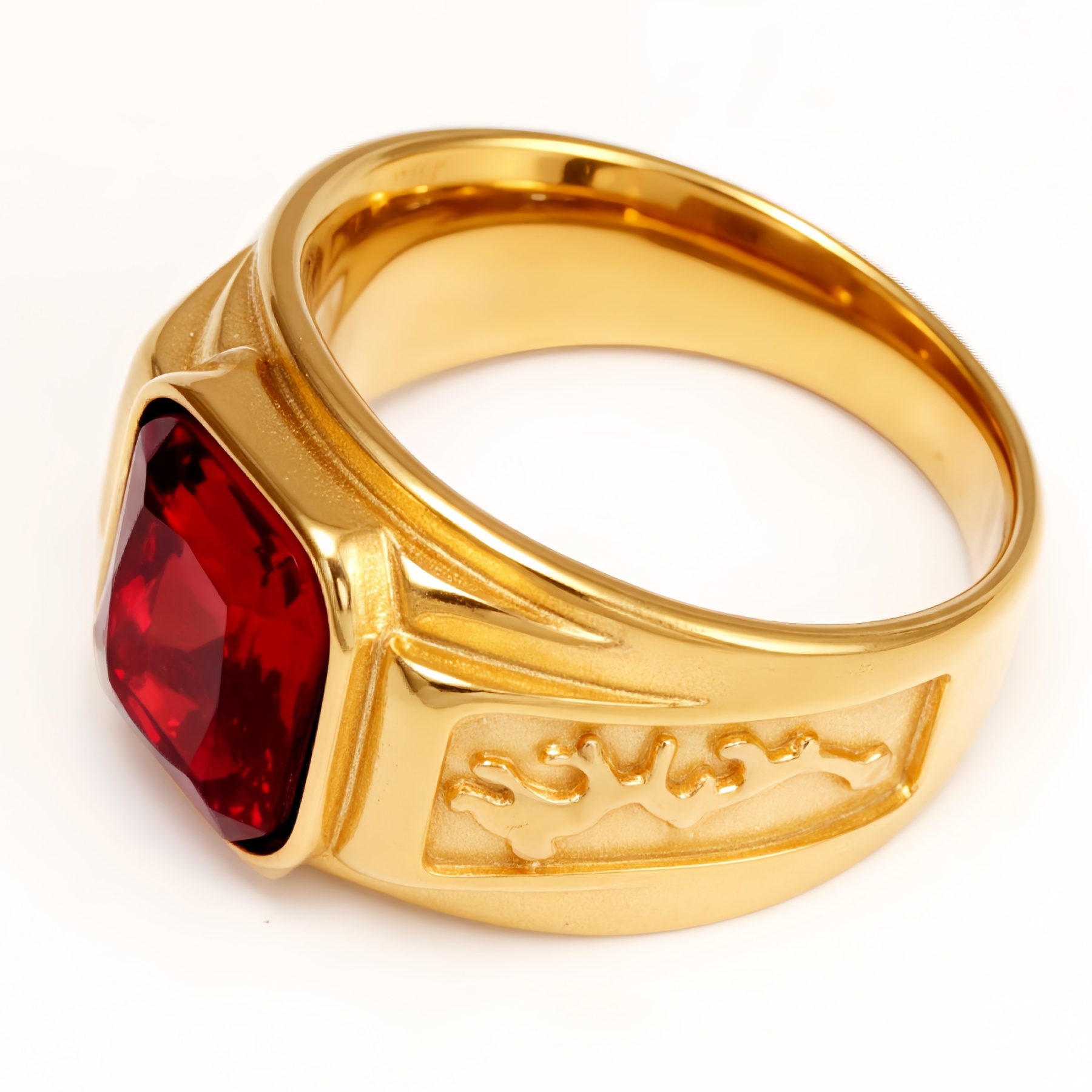 Gold - Carved Square Color - Gem Ring - Retro and Trendy Jewelry | BL135JHB--JinBaoJewerly