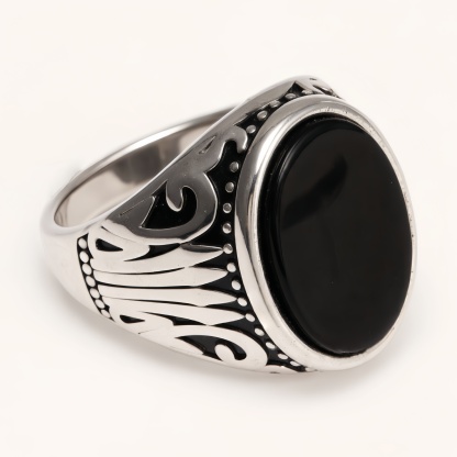 Silver - Inlaid Gemstone Carved Ring - Retro and Trendy Jewelry | K00680GH-JinBaoJewerly
