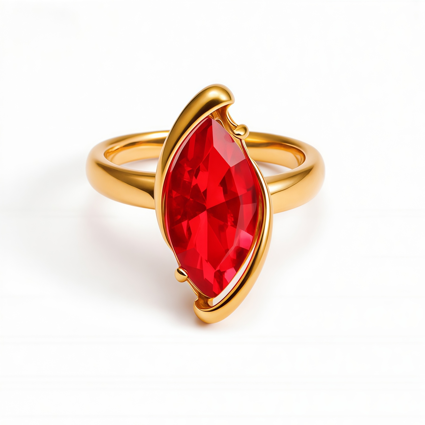 Stainless Steel Gold-Plated Fashion Ring Set for Women - Red & Black Marquise Cut Stones